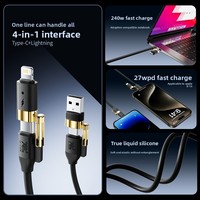 Kabel Data Micro-USB Type-C Pengisian Cepat Silikon Cair Asli Empat-dalam-Satu Double Magic Z-0062 240W Paduan Seng 12 Bulan