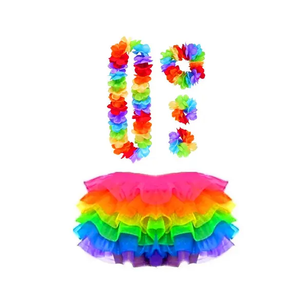 Skirt Cheap Girls Party Fancy Dress Puffy Rainbow Colors Hawaiian Tutu Skirts HPC-3185