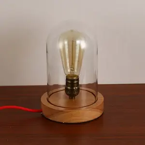 Lampe de table Edison en forme de dôme de verre, avec base en bois, design créatif, luminaire décoratif d'intérieur, idéal pour un bureau