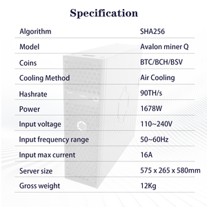 Asicark | avalon miner q 90t SHA-256 יעילות גבוהה קירור Bitcoin בית כריית btc כורה הצפנה <span class=keywords><strong>asic</strong></span> עבור משפחות - Product Image 5