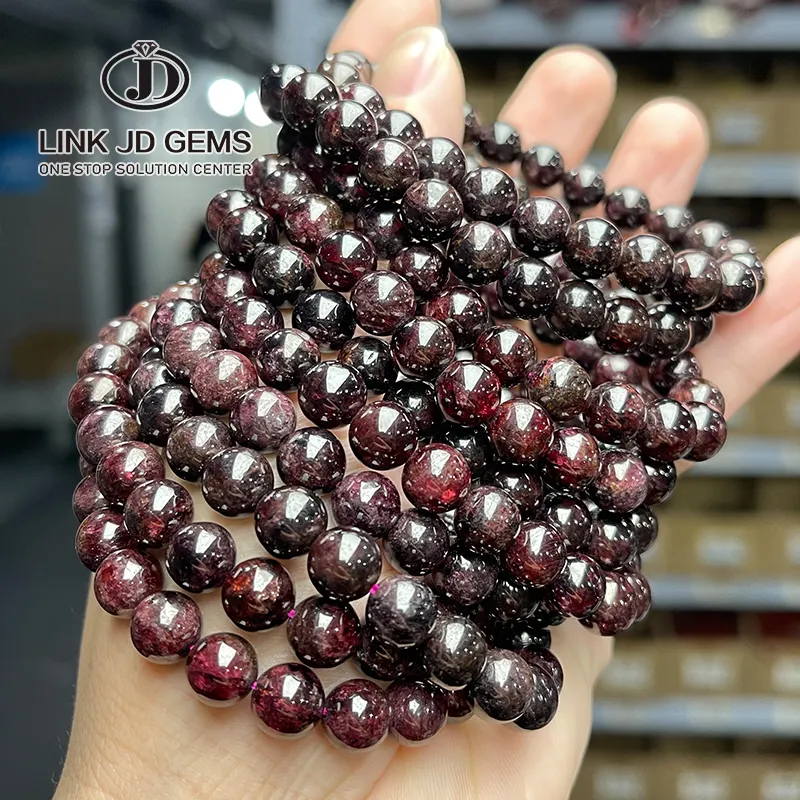 JD 8mm Top Quality Natural Garnet Stone Beads Elastic Bangle 1A Natural Red Garnet Bracelet for Jewelry Gift
