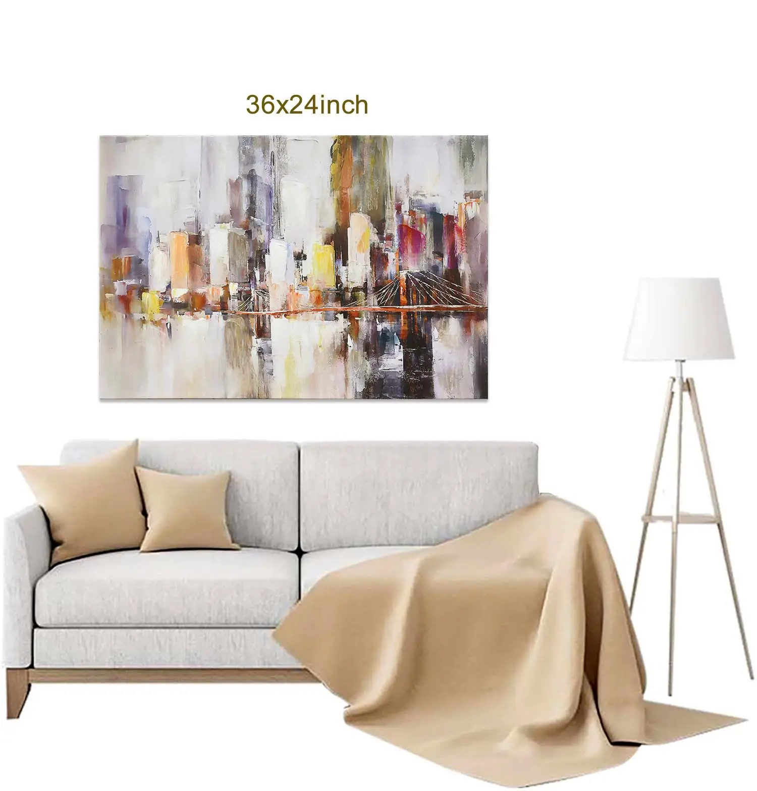 Hand-painted Home Decoration Abstract Modern Building Canvas Painting City Landscape Wall Art Acrylic Painting Canvas Painting