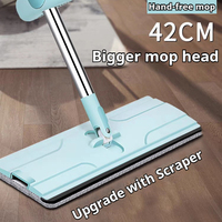 Vente en gros de serpillères plates en microfibre de 42 cm, rectangulaires, avec manche en acier inoxydable 360 Magic, pour le nettoyage des sols