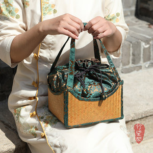 Bamboo Woven Tea Storage <b>Bag</b> Rectangle Portable Travel <b>Compression</b> Type Protection - Product Image 1