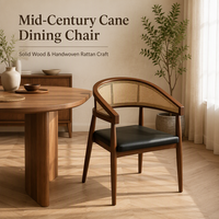 Chaise de salle à manger en rotin, fauteuil en bois avec dossier en cannage, assise rembourrée noire, pieds coniques pour salle à manger, restaurant, café