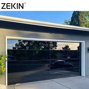 Puerta de garaje residencial Seccional de vidrio con espejo sin marco de aluminio negro automático a prueba de agua con puerta de garaje con motor - Product Image 1