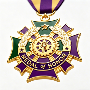 Médaille personnalisée d'honneur, médaille de récompense, médaille sportive en forme de croix, plaquée or, émail dur, ruban personnalisé, médaille commémorative d'honneur - Product Image 4