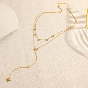 Collar de estrellas en capas chapado en oro de 18k con diamantes incrustados, cadena en Y, joyería para fiesta - Product Image 3