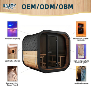 Sauna a Vapore Elettrica da Esterno in Cedro Rosso Canadese Trasparente, Design Moderno, Cubo in Legno Massello - Product Image 1