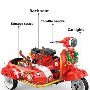 Blocs de construction de Noël : <span class=keywords><strong>Moto</strong></span> renne à cornes, Scooter vintage rouge, Briques de décoration de Noël DIY, Vente en gros OEM - Product Image 2