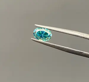 Potongan Oval batu Moissanite alam berwarna biru hijau Moissanite berlian untuk wanita membuat perhiasan