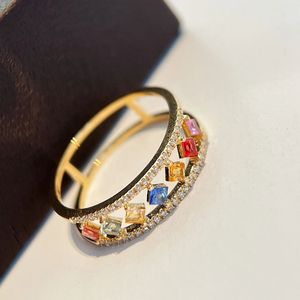Bague en or pur 18 carats Xinfly Luxury avec diamants et saphirs multicolores, pierre naturelle - Product Image 4
