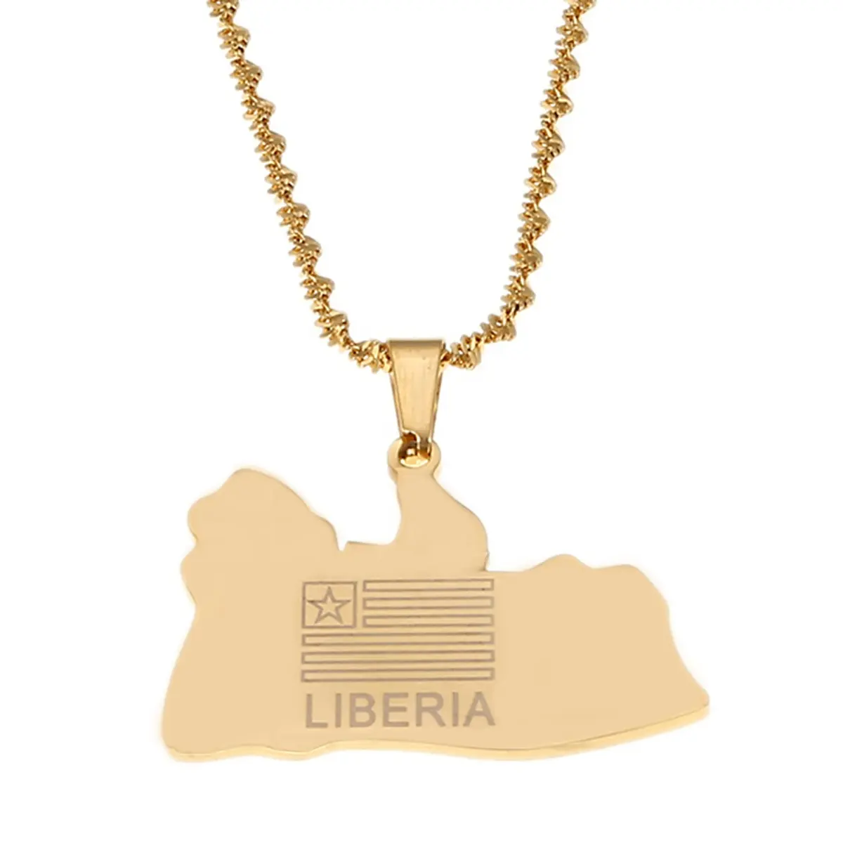 Stainless Steel Liberia Map Flag Pendant Necklaces Fashion Liberians Map Jewelery