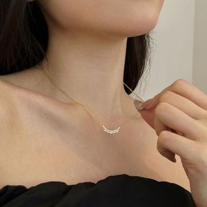 Collier élégant pour femme Dylam, bijoux fins, chaîne en argent sterling, zircone 5A, pendentif double couche en forme de sourire - Product Image 3