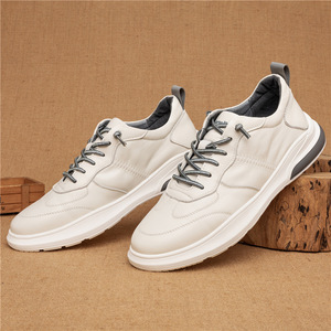 Chaussures pour hommes en cuir véritable à bout rond, lacées, avec semelle épaisse, doublure en maille respirante, semelle intermédiaire en EVA, semelle extérieure en caoutchouc, pour toutes les saisons, usage décontracté - Product Image 1