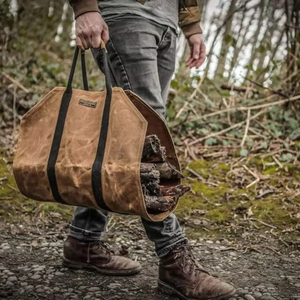 Free Sample Factory priced Canvas Waxed <b>Holder</b> Bags for Bulk Storage of Wood <b>Fireplace</b> <b>Logs</b> and Firewood Carriers - Product Image 4