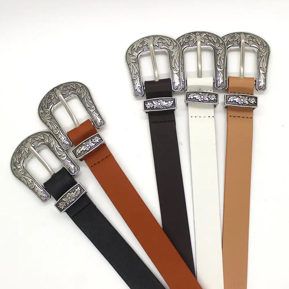 Cuir noir Western Cowgirl taille ceinture boucle en métal ceinture nouvelles ceintures chaudes pour les femmes marque de créateur de luxe