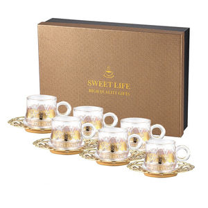 Set regalo Qian Hu Set da tè turco tazze da caffè in vetro arabo di lusso sublimazione con decorazione vassoio in metallo piatto dorato - Product Image 1