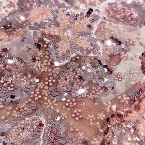 Tissu brodé 3D fait à la main pour robes de mariée Motif appliqué tricoté déformé par ordinateur pour les filles - Product Image 3