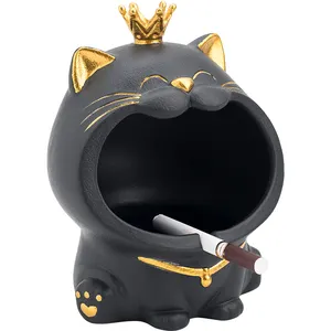 בסיטונאות אפר מגש חתול-גדול פתוח פה 3D חתול מאפרה, מותאם אישית קרמיקה חרס קיטי סיגריות אפר מגש
