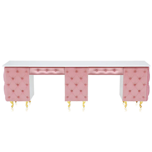 Barra de salón, escritorios de uñas Rosas y blancos, parte superior de madera, patas doradas, fácil de limpiar, estilo francés moderno, juego de mesa de manicura para el cuidado de las uñas - Product Image 3