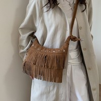 Sac à bandoulière Hobo vintage en daim style bohème, multi-couches, avec franges et rivets étoiles, pour femme, idéal pour les voyages, les vacances et le quotidien