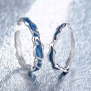 Design Sense Irregular Fold Blue Open Couple <b>Rings</b> <b>Adjustable</b> <b>Ring</b> Lover Anniversary Gift for Women Men Jewelry - Product Image 1