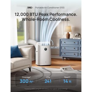 Climatiseur portable Dreo 12000 Btu, unité de refroidissement intelligente, 45 décibels, silencieux, 235 pieds cubes, pour chambre à coucher, blanc - Product Image 2