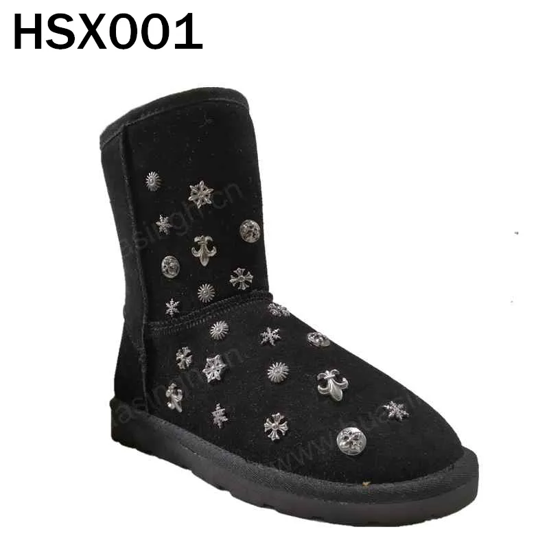 LXG,nice quality black suede leather fashion winter boots super warm rivet decoration anti-slip lady snow boots HSX001