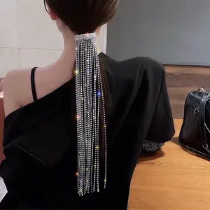 Glanzende Strass Ketting Paardenstaart Haar Sieraden Goud Verzilverd Tennisketting Bruiloft Hoofddeksels Kwast Lente Clip Voor Lang Haar