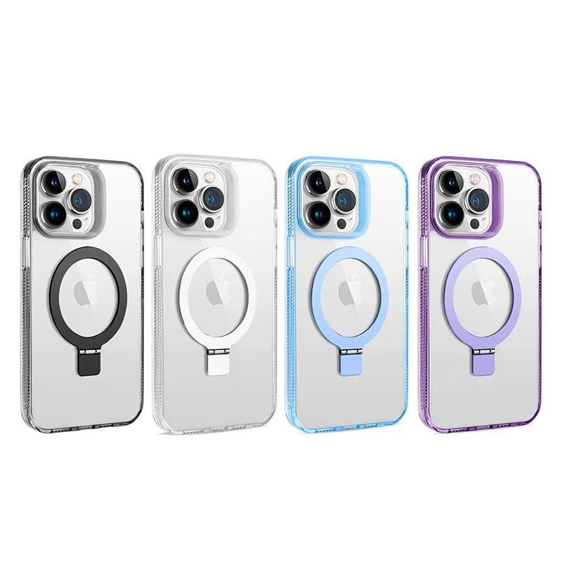 ilusen transparent mobile cover new trendy magnetic pgone case with metal stand for iPhone 14 13 pro max