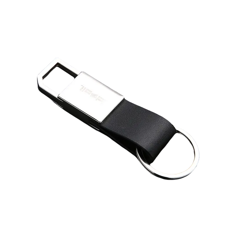 Hot Sale Metal Leather Tag Keychain Black Genuine Leather Car Key Chain Holder for Men Boys Gifts Keychain