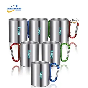 outdoor camping travel portable stainless steel coffee cup with handle double walled carabiner mug