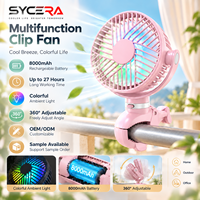 Ventilateur à clip pour poussette de nouveau-né, rechargeable par USB 8 000 mAh, avec éclairage LED radiant et alimentation durable