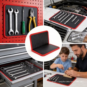 Tapis magnétique pour outils, pliable, en cuir, surface antidérapante rouge, pour l'organisation des outils d'atelier et de garage - Product Image 1