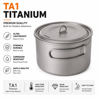 Pot de camping en titane ultraléger, pot de cuisson en titane avec poignée pliable et couvercle pour la randonnée, la randonnée en sac à dos et la cuisine en plein air