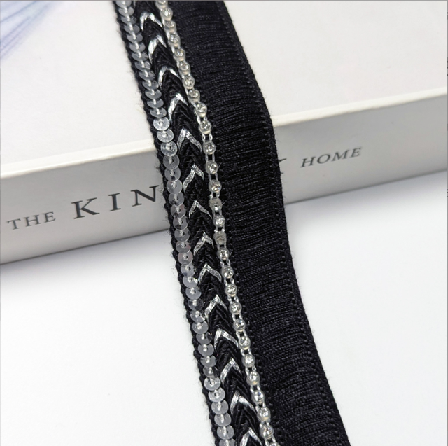 Wholesale 100% Polyester PU Leather Braided Webbing Sequins Gimp Trim Beaded Ribbon Trimming for Bags Decoration