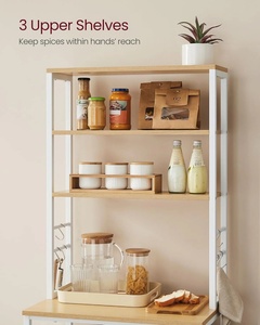 Étagère de rangement pour cuisine et garde-manger, support de rangement pour comptoir de bar <span class=keywords><strong>à</strong></span> <span class=keywords><strong>café</strong></span>, étagère pour four <span class=keywords><strong>à</strong></span> micro-ondes avec 6 crochets, en acier allié et bois d'ingénierie - Product Image 5