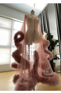 <span class=keywords><strong>Vestaglia</strong></span> Rosa Pallido con Piume, Abito <span class=keywords><strong>da</strong></span> Cerimonia Nuziale in Tulle Trasparente, Vestito <span class=keywords><strong>da</strong></span> Festa - Product Image 3