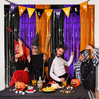 Rideau à franges métalliques Halloween noir, violet, orange, tricolore, en feuille d'aluminium, pour décoration de fête