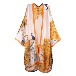 Atacado de Fábrica: Novos Cardigans Kaftan Femininos Tamanho Único em Cetim Estampado Respirável com Manga <span class=keywords><strong>Kimono</strong></span> - Robe Africano Feminino - Product Image 3