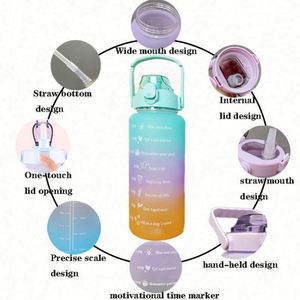 Bouteille de sport motivante, thermos motivant, bouteille d'eau chaude pour la gym, ensemble de bouteilles d'eau en plastique portables de grande capacité 2L - Product Image 2