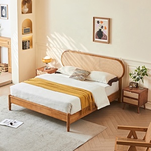 <span class=keywords><strong>Letto</strong></span> con Struttura in Legno Massello e Testiera in Rattan, Stile Boho Moderno Scandinavo, Personalizzabile per Camere da <span class=keywords><strong>Letto</strong></span> di Case Mediorientali - Product Image 3