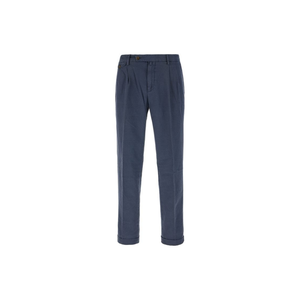 Pantalon extensible en coton mélangé bleu Briglia de créateur de vente chaude plissé sur les boucles de ceinture avant - Product Image 1