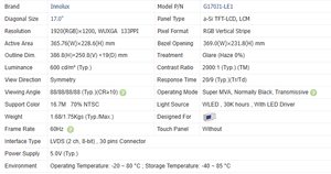 G170J1-LE1 Innolux nouvel écran LCD 17 pouces résolution 1920*1200 luminosité 600 nits écran TFT industriel - Product Image 2