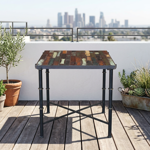 Table à manger pliante industrielle en métal avec plateau en bois rustique, mobilier d'hôtel artisanal, table de salle à manger mobile - Product Image 3