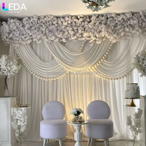 LEDA New Arrival Simple Style White Milk Silk Drapery Square Curtain <b>Wedding</b> Decor With <b>Ribbons</b> - Product Image 2