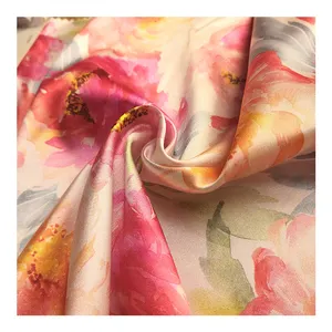 150CM Polyester Plaine Tissé Personnalisé Fleur Imprimé Floral Satin Tissu Soie Satin Tissu