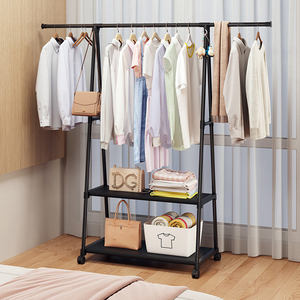 Porte-manteau en cèdre à <span class=keywords><strong>2</strong></span> niveaux avec étagères rétractables et mobiles et support triangulaire pour vêtements, simple, avec rangement pour sacs - Product Image 1
