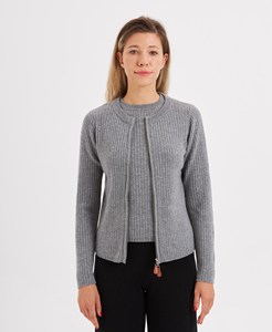 Cárdigan de Mujer 100% Lana, Cuello Redondo, Cierre de Cremallera, Manga Larga, Casual, Invierno, Color Sólido - Product Image 3